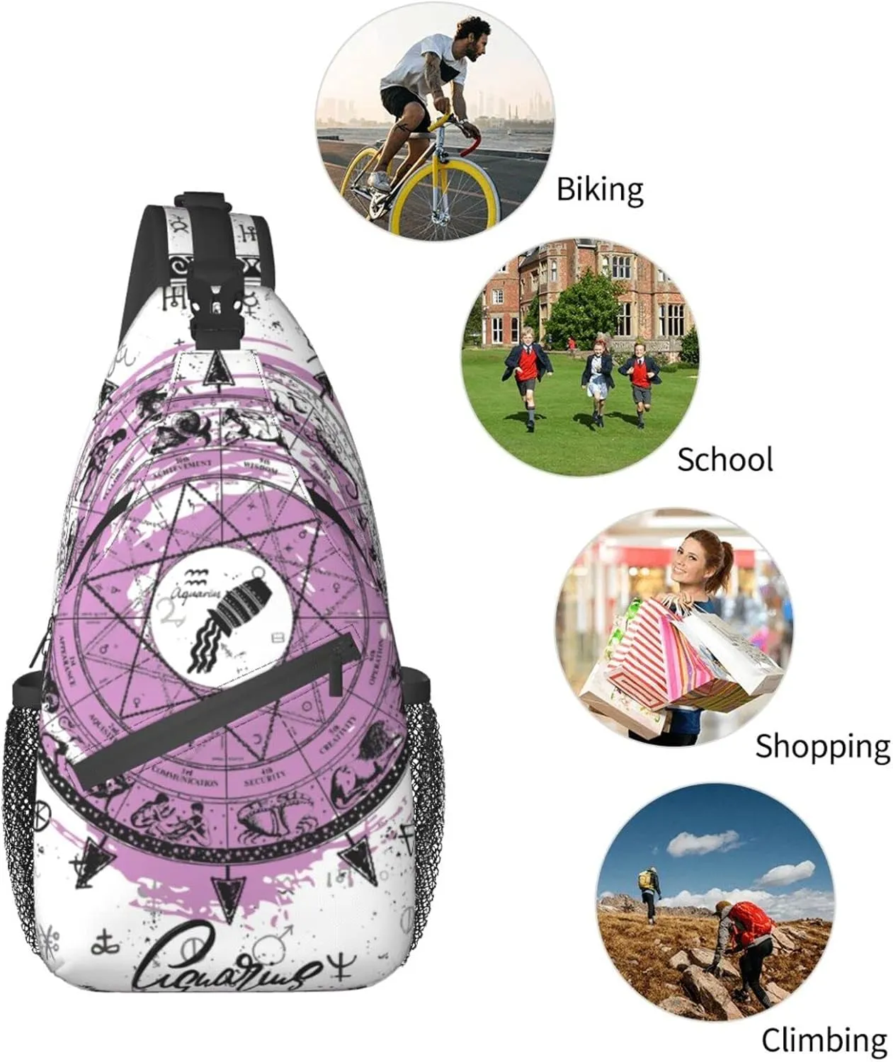 Aquarius Sling Bag Personalized Constellations Chest Bag Travel Hiking Chest Bag Daypack Outdoor Sports Bag For Women Men