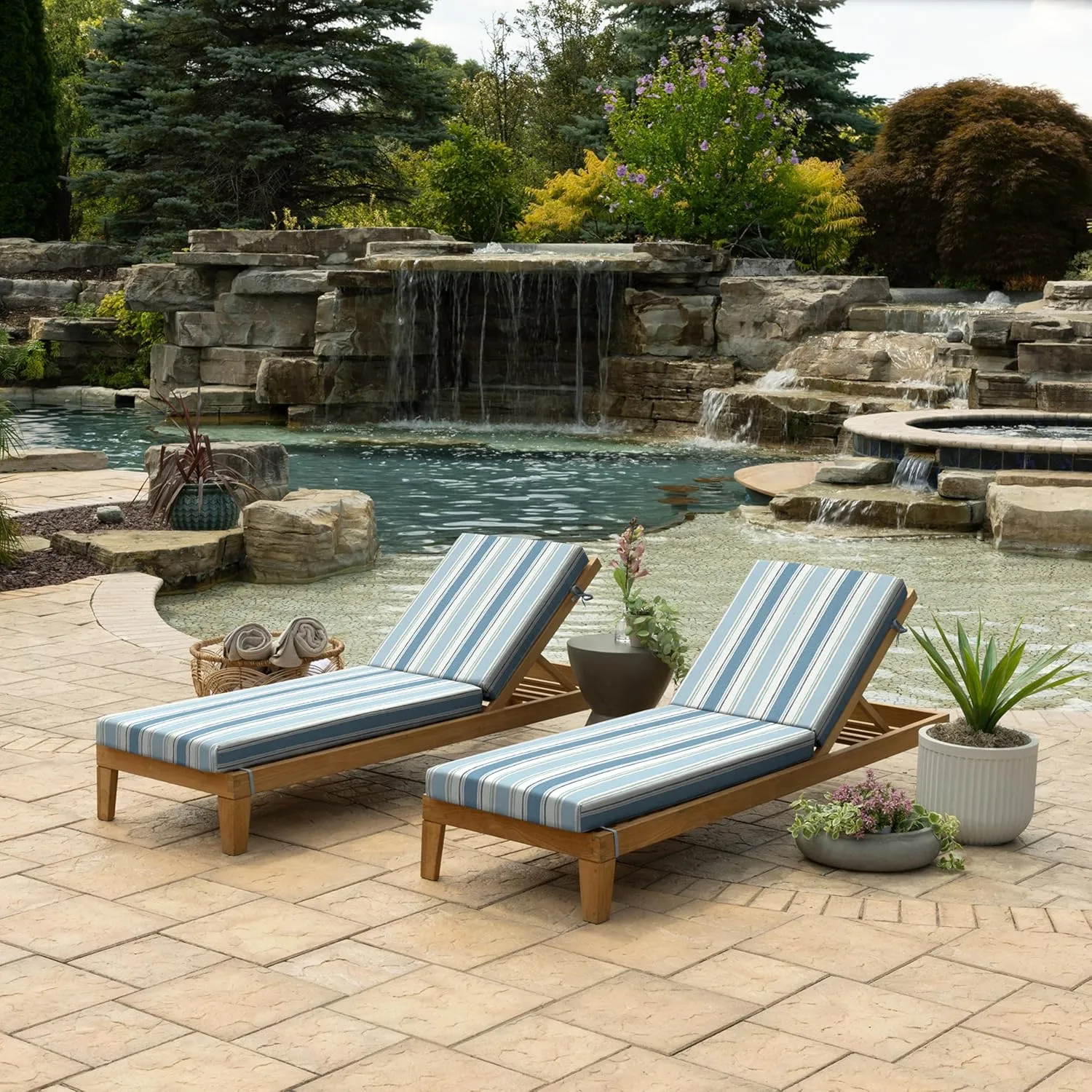 Arden Foam Outdoor Chaise Lounge Cushion, 21 x 72, Made with ProFoam, Rain-Proof, Fade Resistant, French Blue Linen Stripe