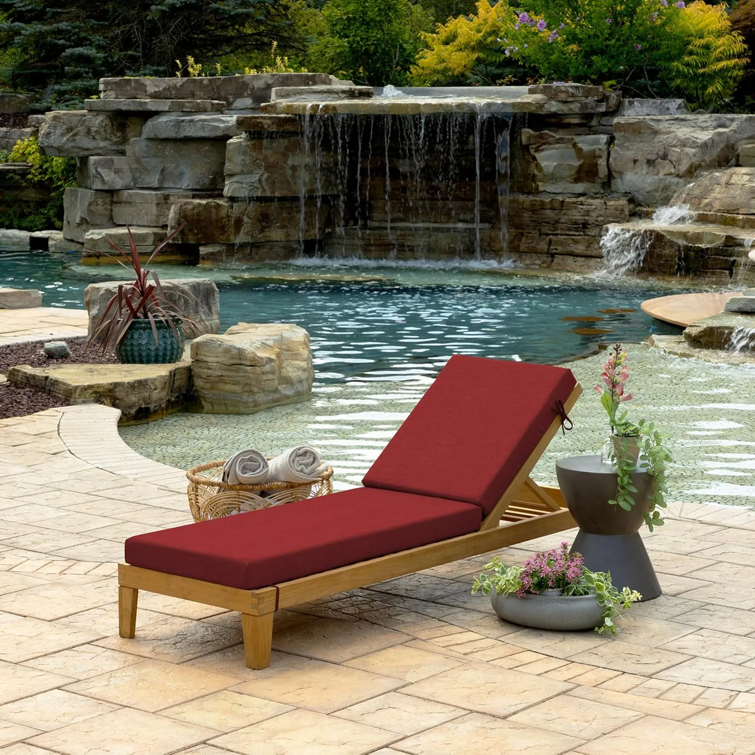 Arden Foam Outdoor Chaise Lounge Cushion, 21 x 72, Made with ProFoam, Rain-Proof, Fade Resistant, Ruby Red Leala