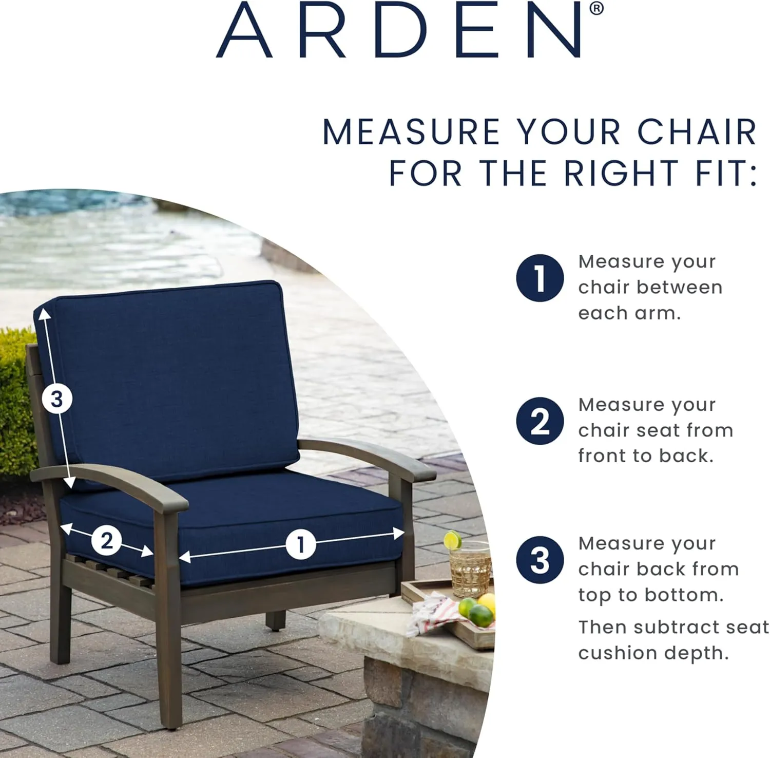 Arden Foam Outdoor Dining Seat Cushion, 19 x 19, Made with ProFoam, Rain-Proof, Fade Resistant, Clark Blue