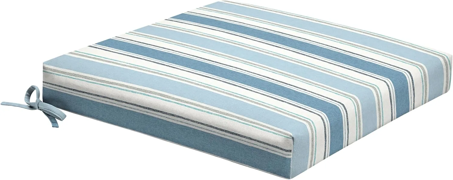 Arden Foam Outdoor Dining Seat Cushion, 19 x 19, Made with ProFoam, Rain-Proof, Fade Resistant, French Blue Linen Stripe