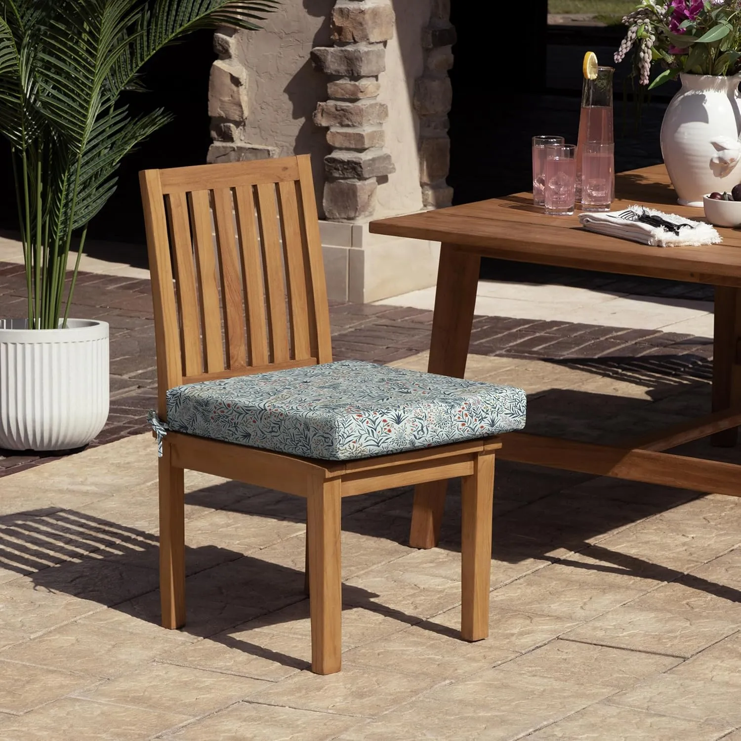 Arden Foam Outdoor Dining Seat Cushion, 19 x 19, Made with ProFoam, Rain-Proof, Fade Resistant, Pistachio Botanical