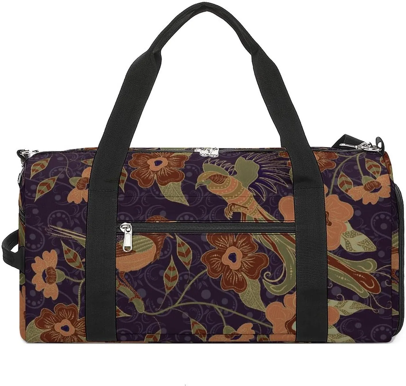 Asian-traditional-batik-with-floral-bird Sports Tote Gym Bag for Women Men, Overnight Bag with Shoe Compartment Water Resistant