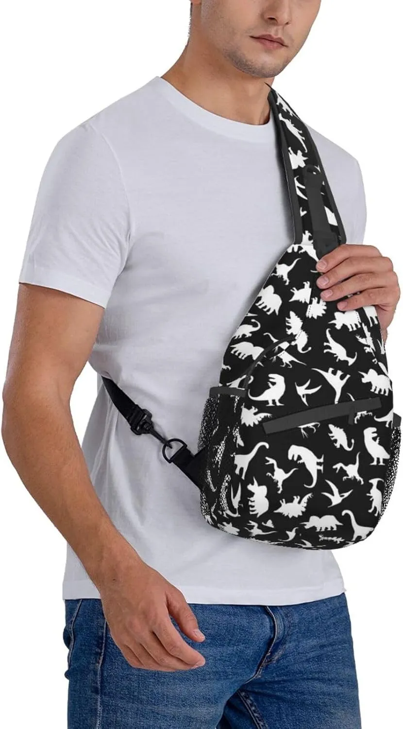 ASYG Cute Funny Dinosaur Sling Bag Crossbody Backpack for Women Men Travel Hiking Daypack Dino Crossbody Shoulder Bag