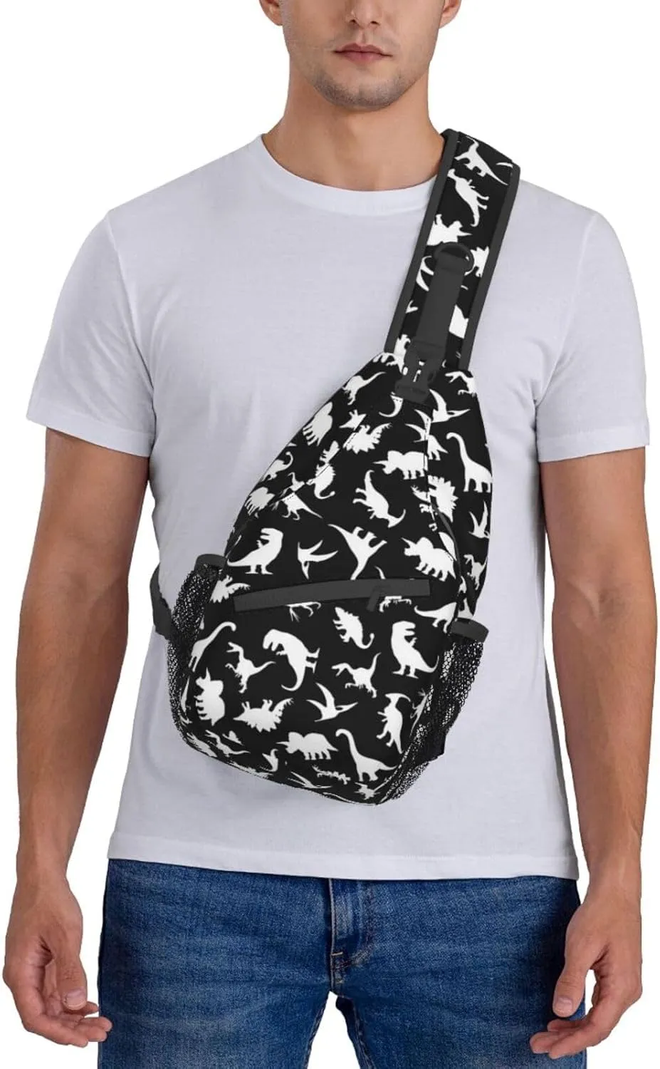 ASYG Cute Funny Dinosaur Sling Bag Crossbody Backpack for Women Men Travel Hiking Daypack Dino Crossbody Shoulder Bag
