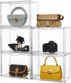 Attelite Purse Organizer for Closet, 5 Pack X-Large Handbags Storage Organizer,Stackable Storage Bins for Collectibles, Cosmetic,Heels