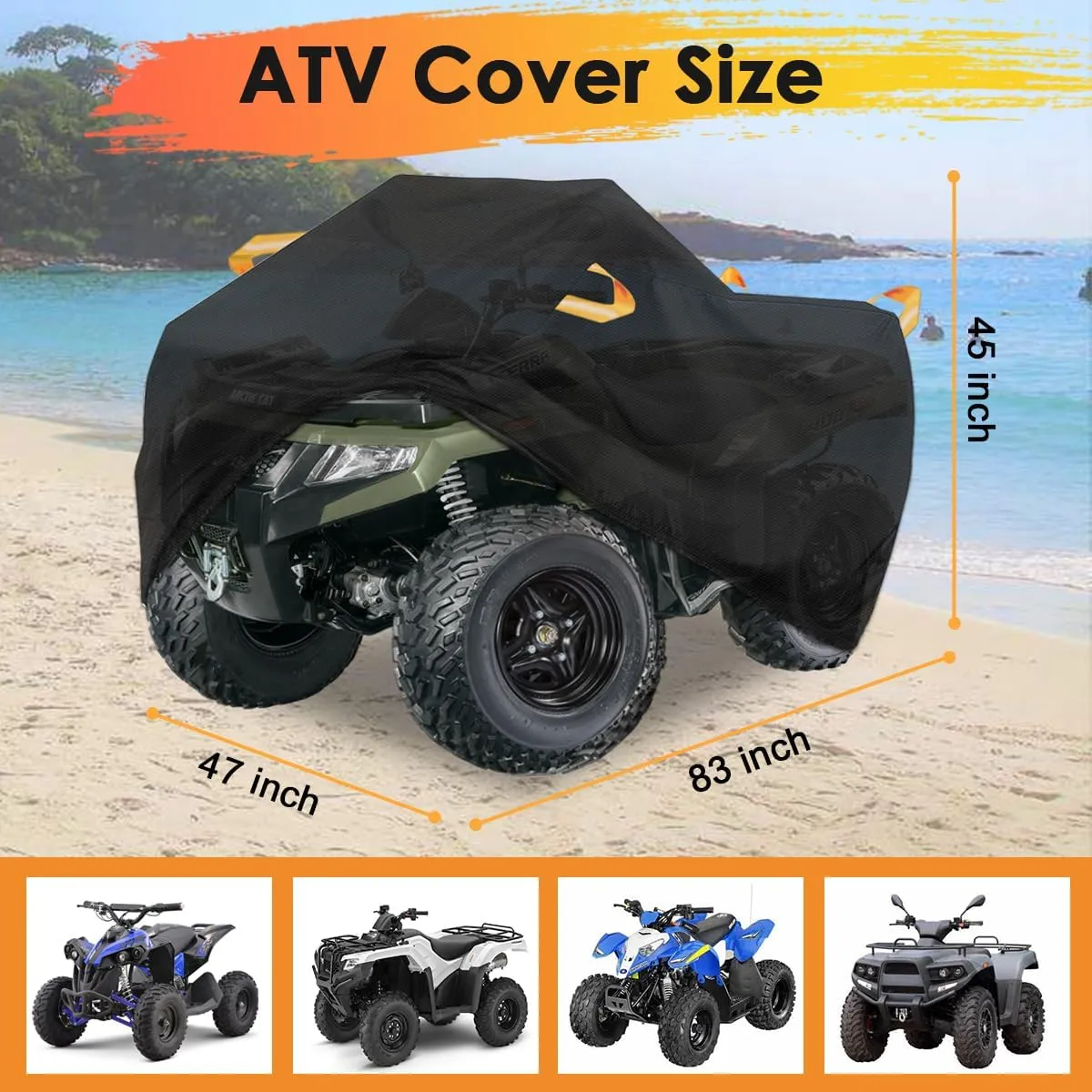 ATV Cover Waterproof Heavy Duty 300D 4 Wheeler Cover, All Weather Outdoor Protection Covers Suit for Polaris Kawasaki Suzuki Honda-XL
