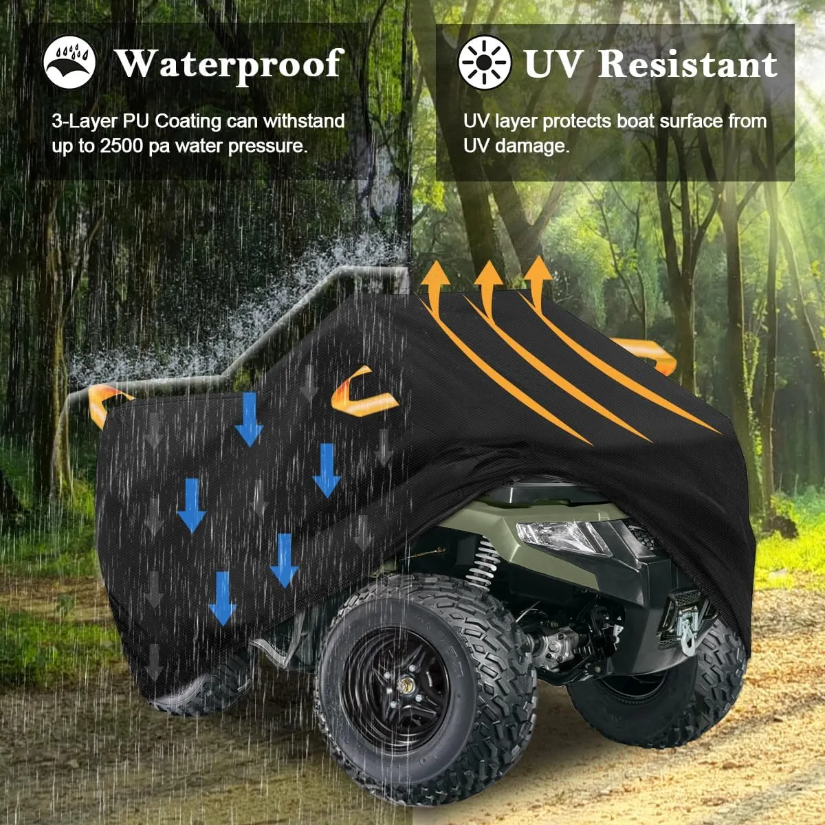 ATV Cover Waterproof Heavy Duty 300D 4 Wheeler Cover, All Weather Outdoor Protection Covers Suit for Polaris Kawasaki Suzuki Honda-XL