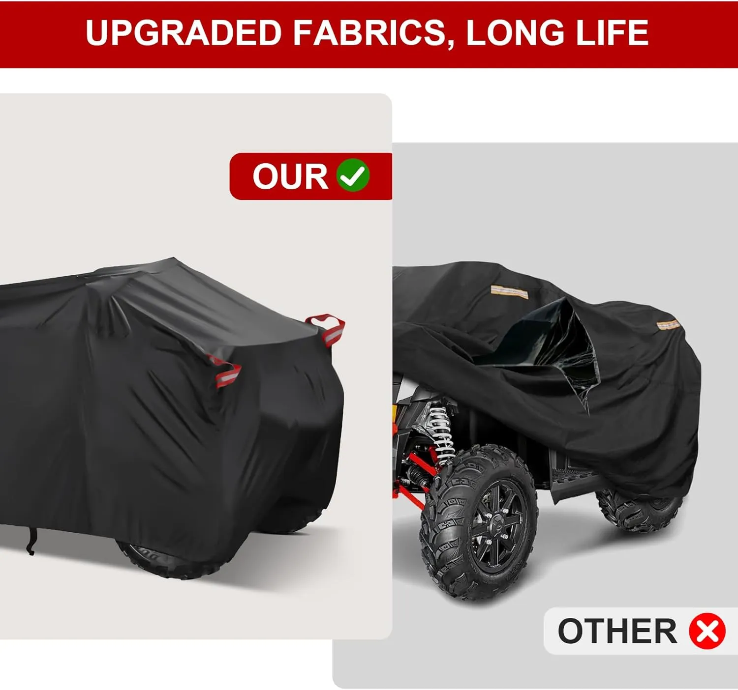 ATV Cover Waterproof Outdoor - Windproof ATV Covers Heavy Duty 4 Wheeler Cover Ripstop UV Protects Four Wheeler from Sun Rain Snow, Quad Cover for Polaris Yamaha Suzuki Honda XL
