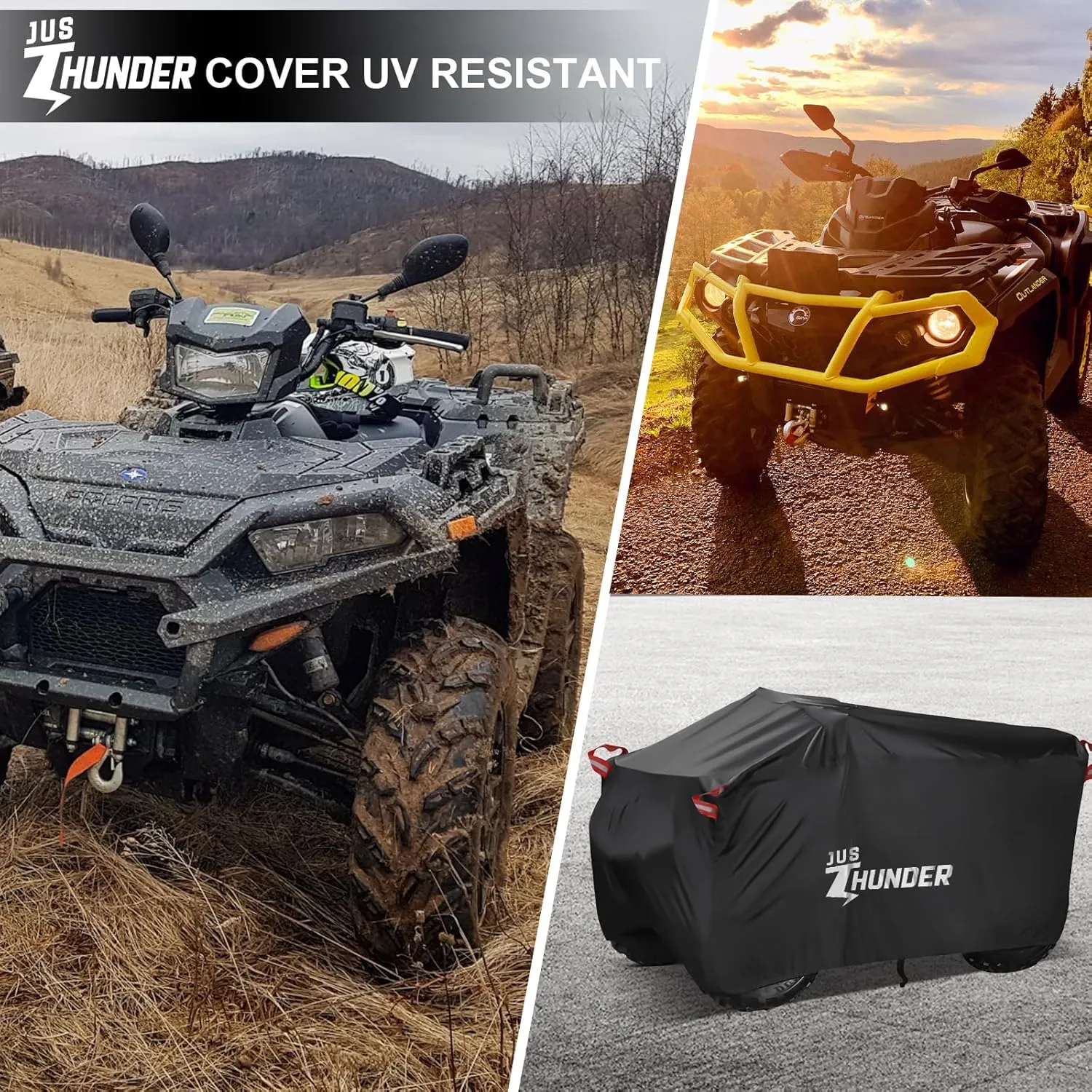 ATV Cover Waterproof Outdoor - Windproof ATV Covers Heavy Duty 4 Wheeler Cover Ripstop UV Protects Four Wheeler from Sun Rain Snow, Quad Cover for Polaris Yamaha Suzuki Honda XL