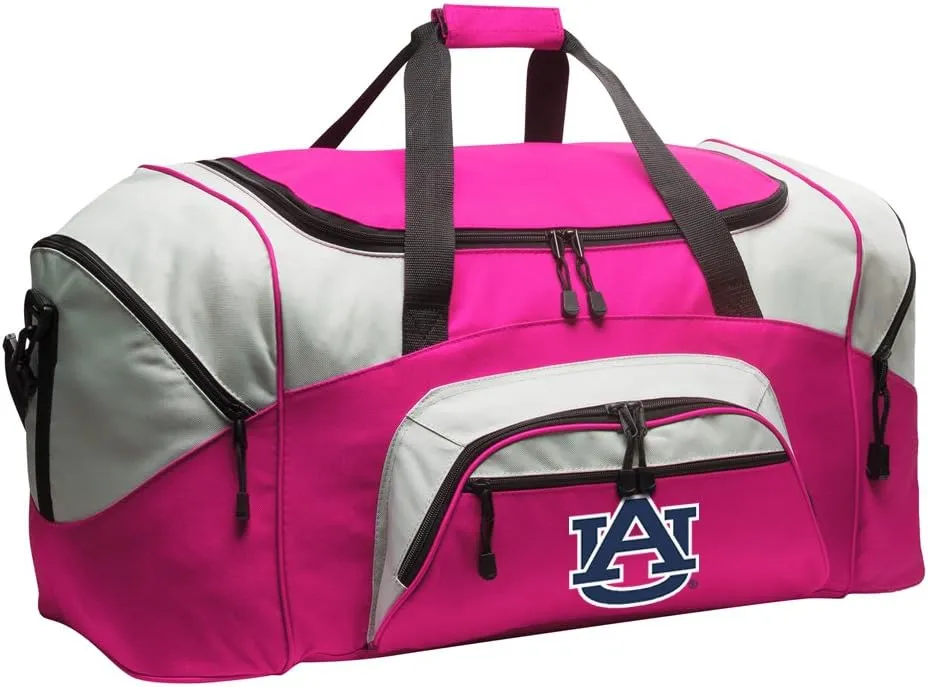 Auburn University Duffel Bag LARGE Auburn Suitcase or Gym Bag for Men Ladies Him or Her! (Auburn Logo, Pink)