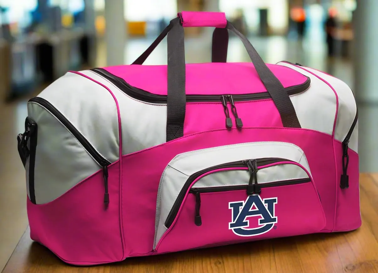 Auburn University Duffel Bag LARGE Auburn Suitcase or Gym Bag for Men Ladies Him or Her! (Auburn Logo, Pink)