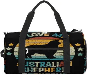 Australian-shepherd Pattern Sports Tote Gym Bag for Women Men, Overnight Bag with Shoe Compartment Water Resistant