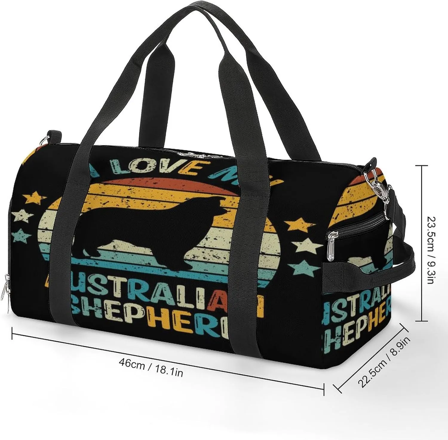 Australian-shepherd Pattern Sports Tote Gym Bag for Women Men, Overnight Bag with Shoe Compartment Water Resistant