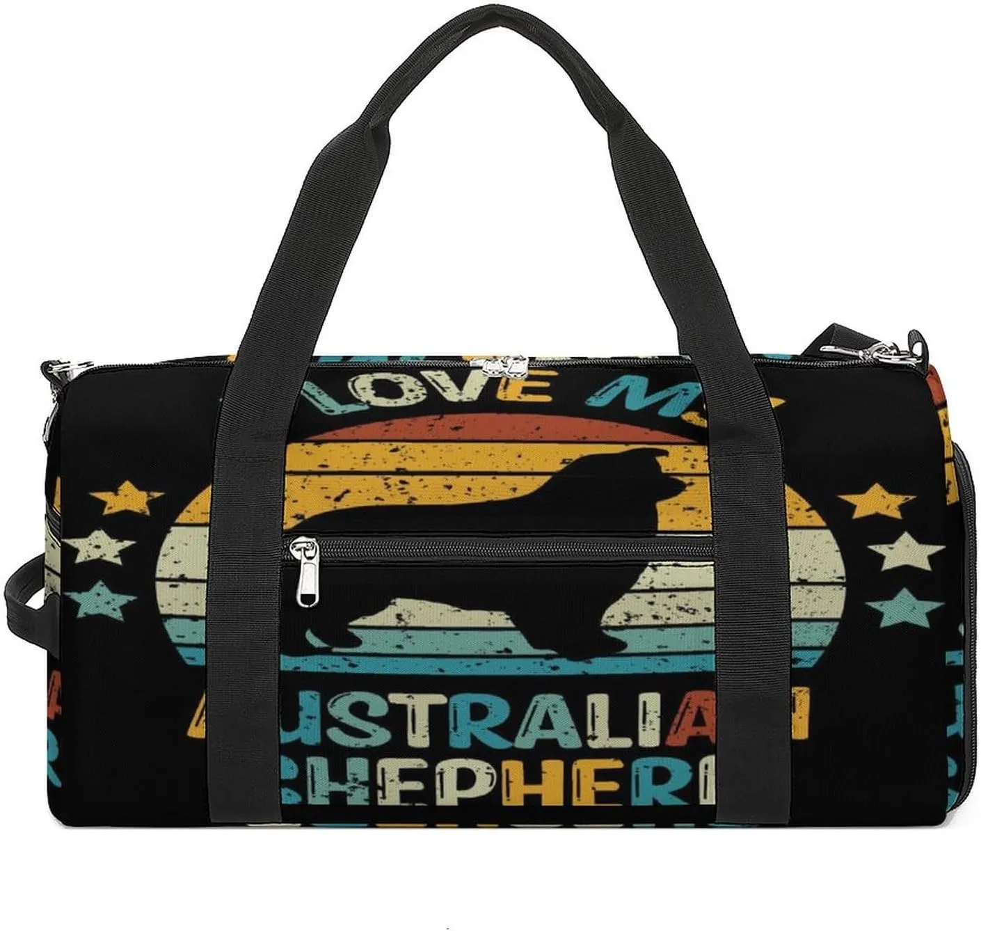 Australian-shepherd Pattern Sports Tote Gym Bag for Women Men, Overnight Bag with Shoe Compartment Water Resistant