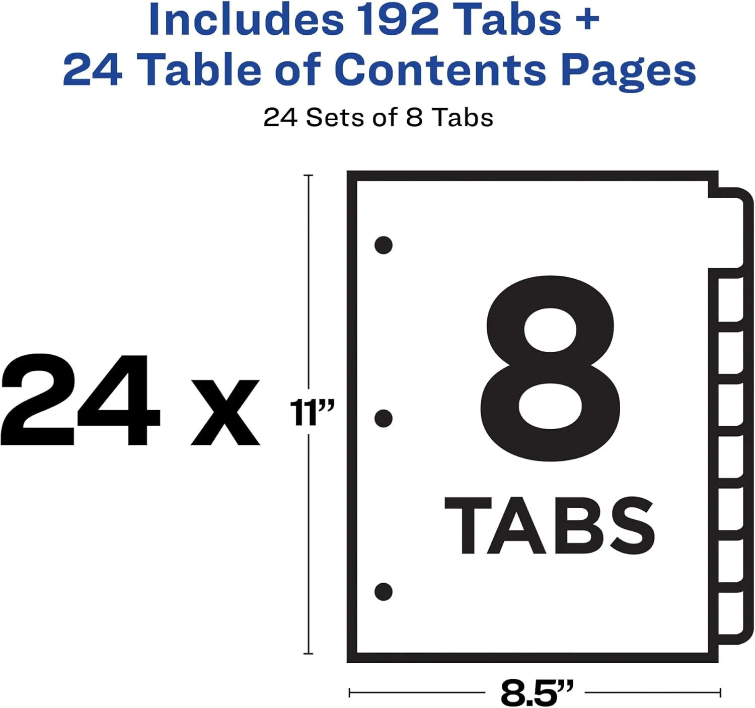 Avery 8 Tab Dividers for 3 Ring Binders, Customizable Table of Contents, Multicolor Tabs, 24 Sets (11168)