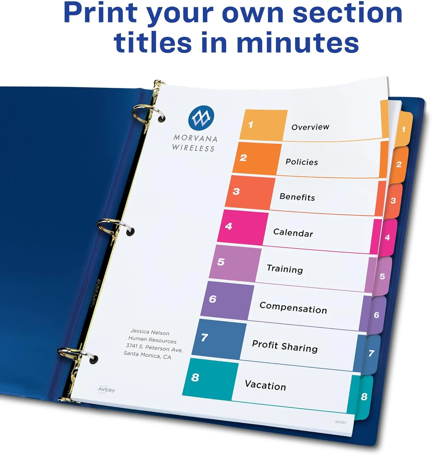 Avery 8 Tab Dividers for 3 Ring Binders, Customizable Table of Contents, Multicolor Tabs, 24 Sets (11168)