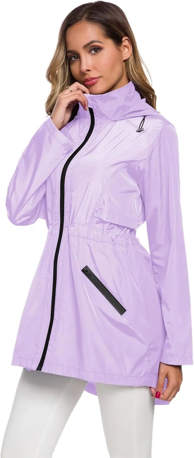 Avoogue Women's Long Raincoat with Hood Outdoor Lightweight Windbreaker Rain Jacket Waterproof