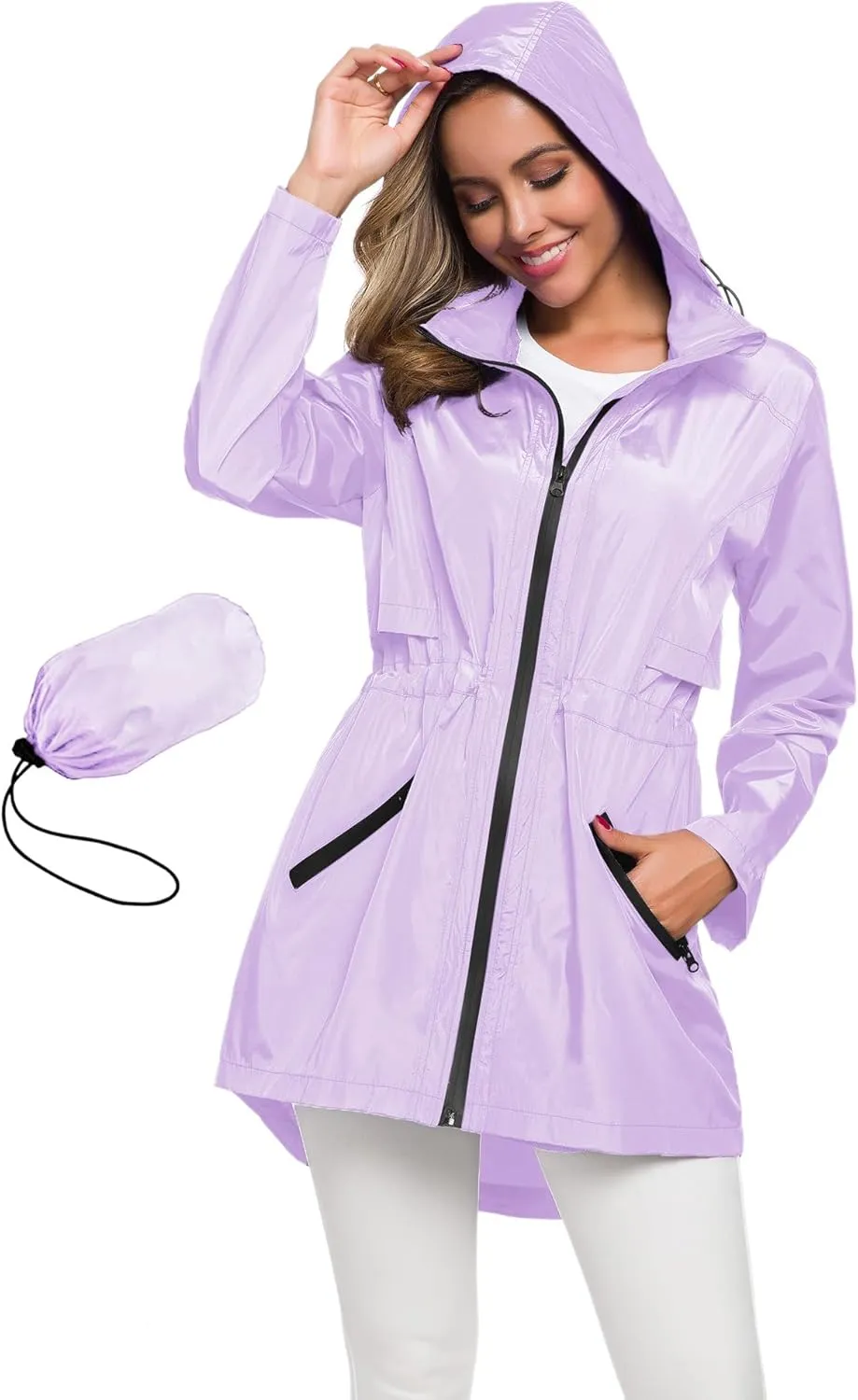 Avoogue Women's Long Raincoat with Hood Outdoor Lightweight Windbreaker Rain Jacket Waterproof