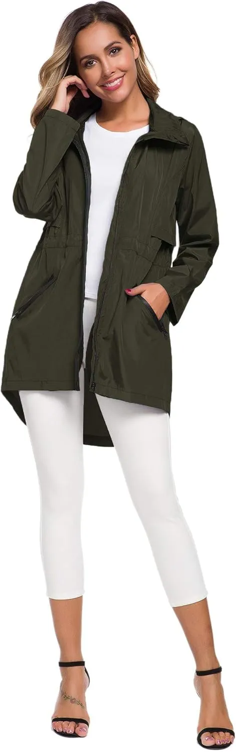 Avoogue Women's Long Raincoat with Hood Outdoor Lightweight Windbreaker Rain Jacket Waterproof