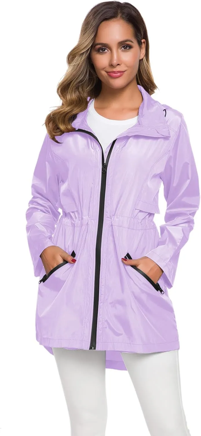 Avoogue Women's Long Raincoat with Hood Outdoor Lightweight Windbreaker Rain Jacket Waterproof