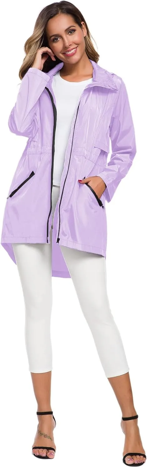 Avoogue Women's Long Raincoat with Hood Outdoor Lightweight Windbreaker Rain Jacket Waterproof