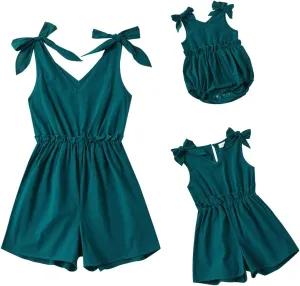 AWIBMK Mommy and Me Dresses Outfits Floral Sling Family Matching Romper V Neck Clothes Suit Set for Mother and Daughter