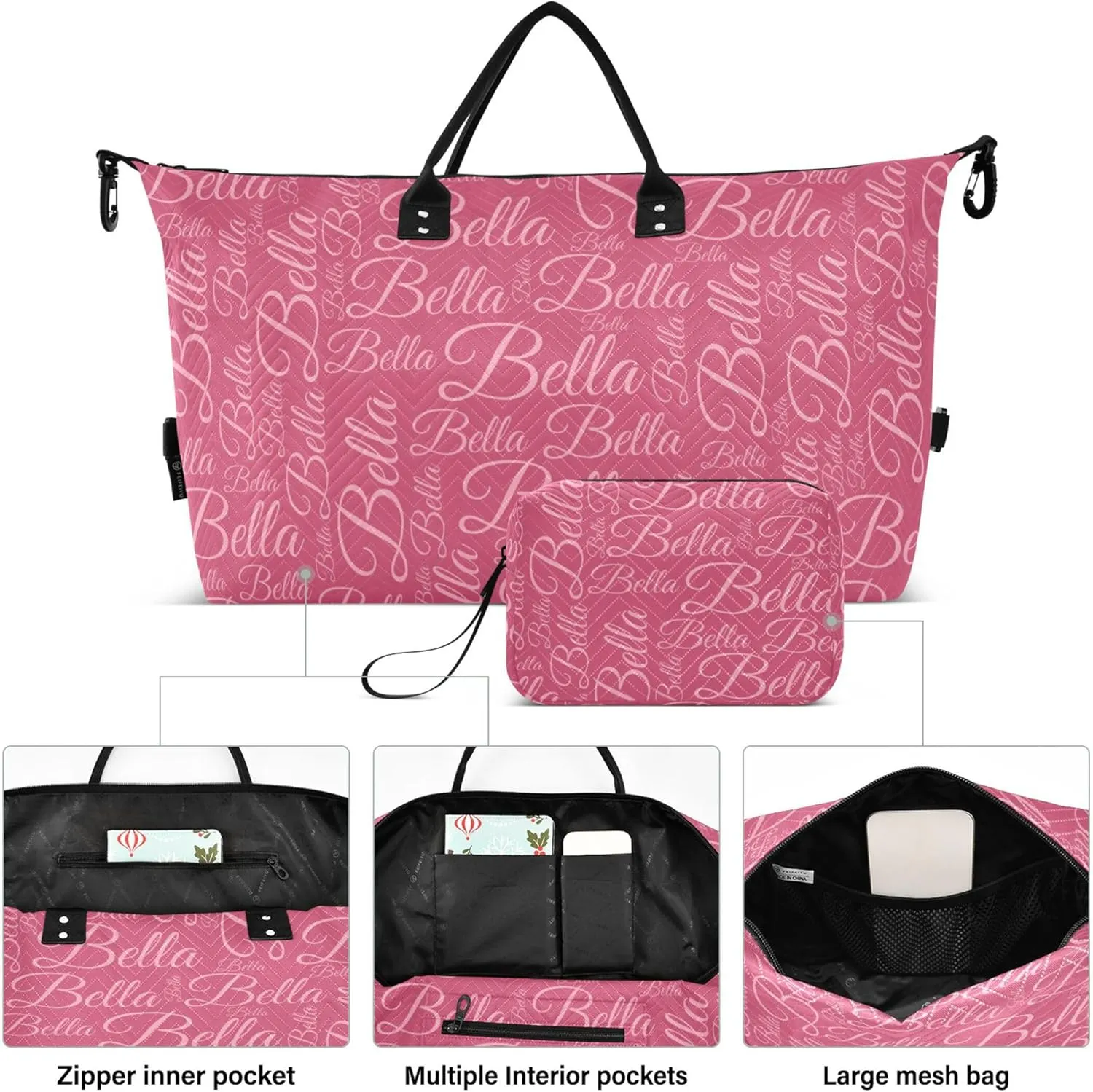 Azalea Custom Name Travel Duffel Bag with Toiletry Bag Personalized Weekender Bag for Trips Sports Business Large Overnight Carry On Bag for Women & Men