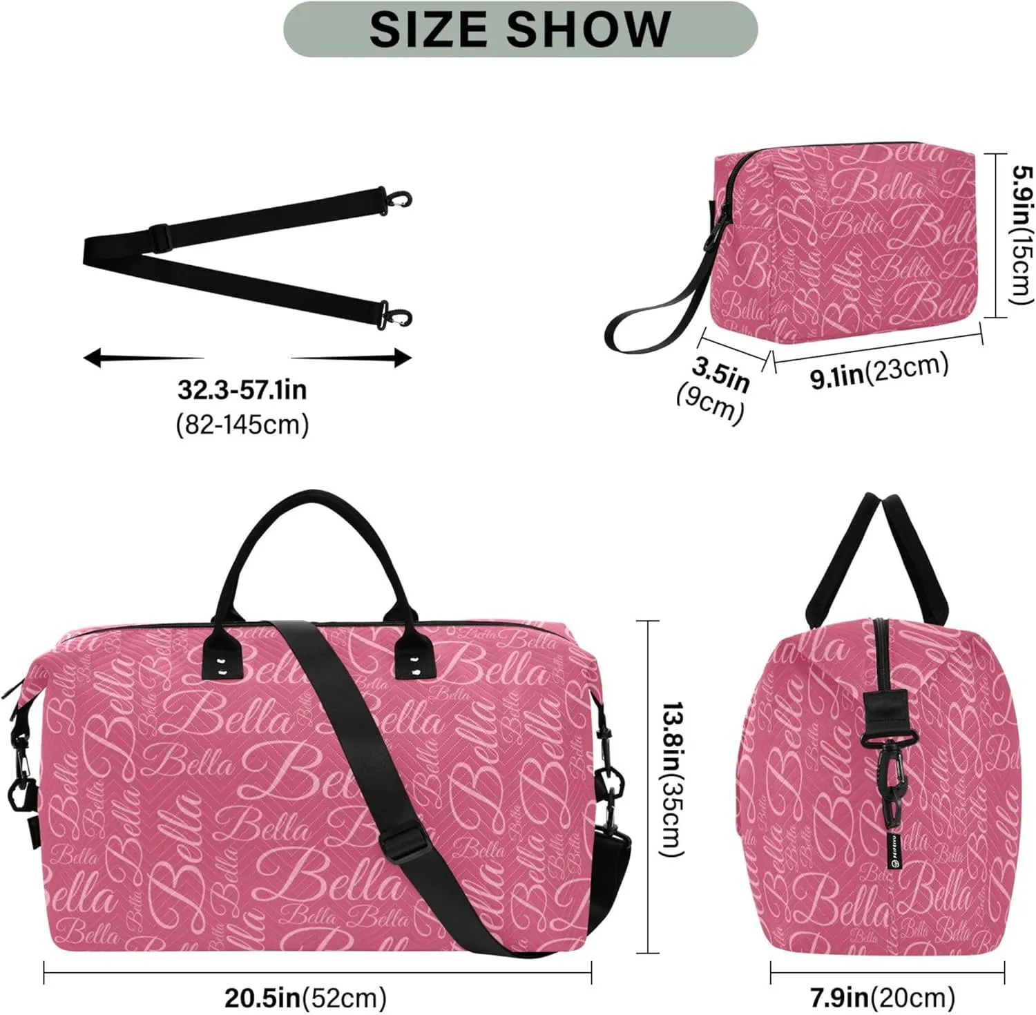 Azalea Custom Name Travel Duffel Bag with Toiletry Bag Personalized Weekender Bag for Trips Sports Business Large Overnight Carry On Bag for Women & Men