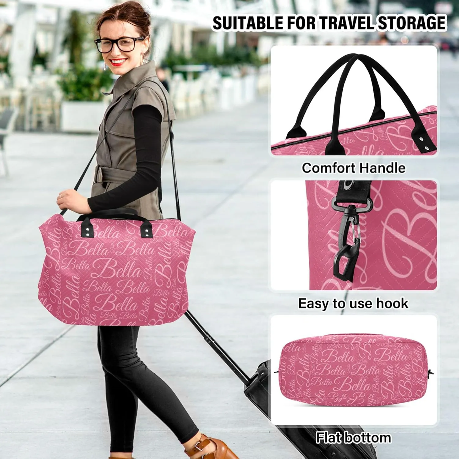 Azalea Custom Name Travel Duffel Bag with Toiletry Bag Personalized Weekender Bag for Trips Sports Business Large Overnight Carry On Bag for Women & Men