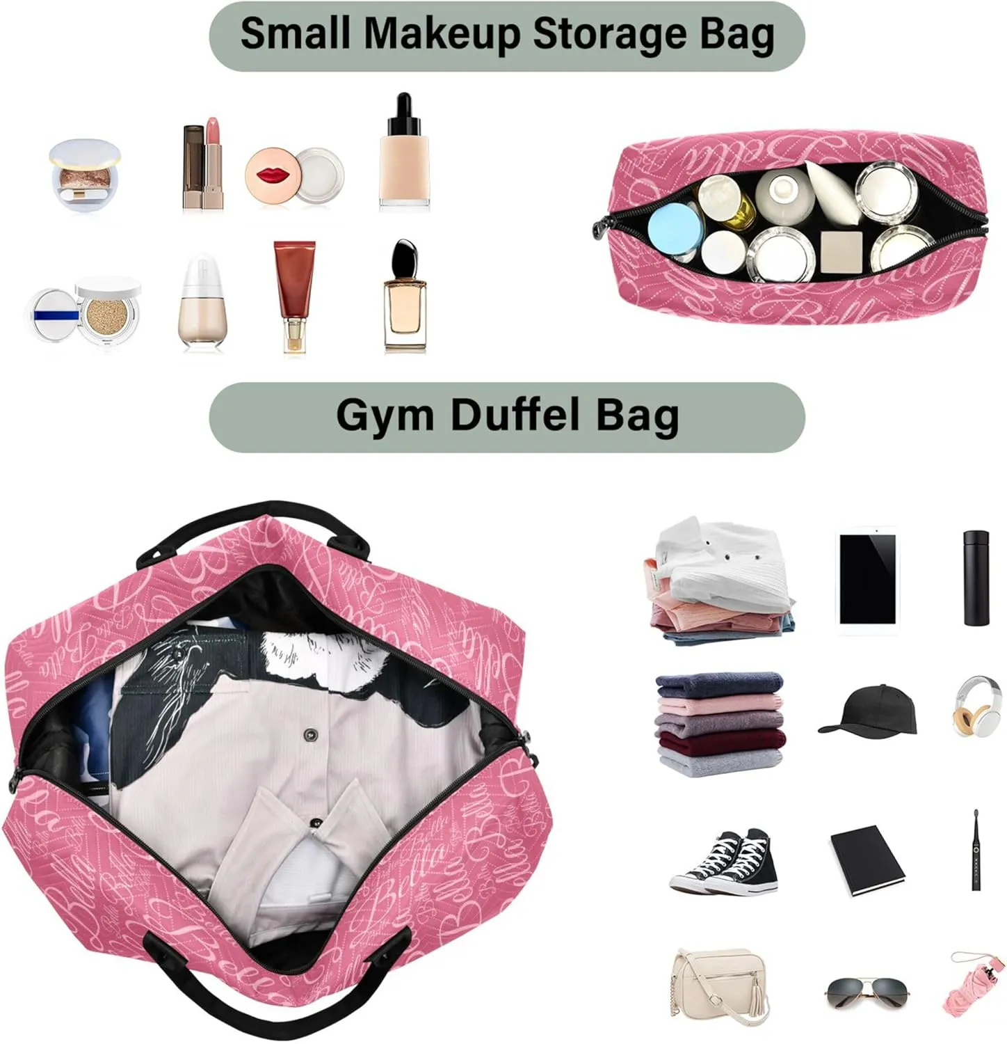 Azalea Custom Name Travel Duffel Bag with Toiletry Bag Personalized Weekender Bag for Trips Sports Business Large Overnight Carry On Bag for Women & Men