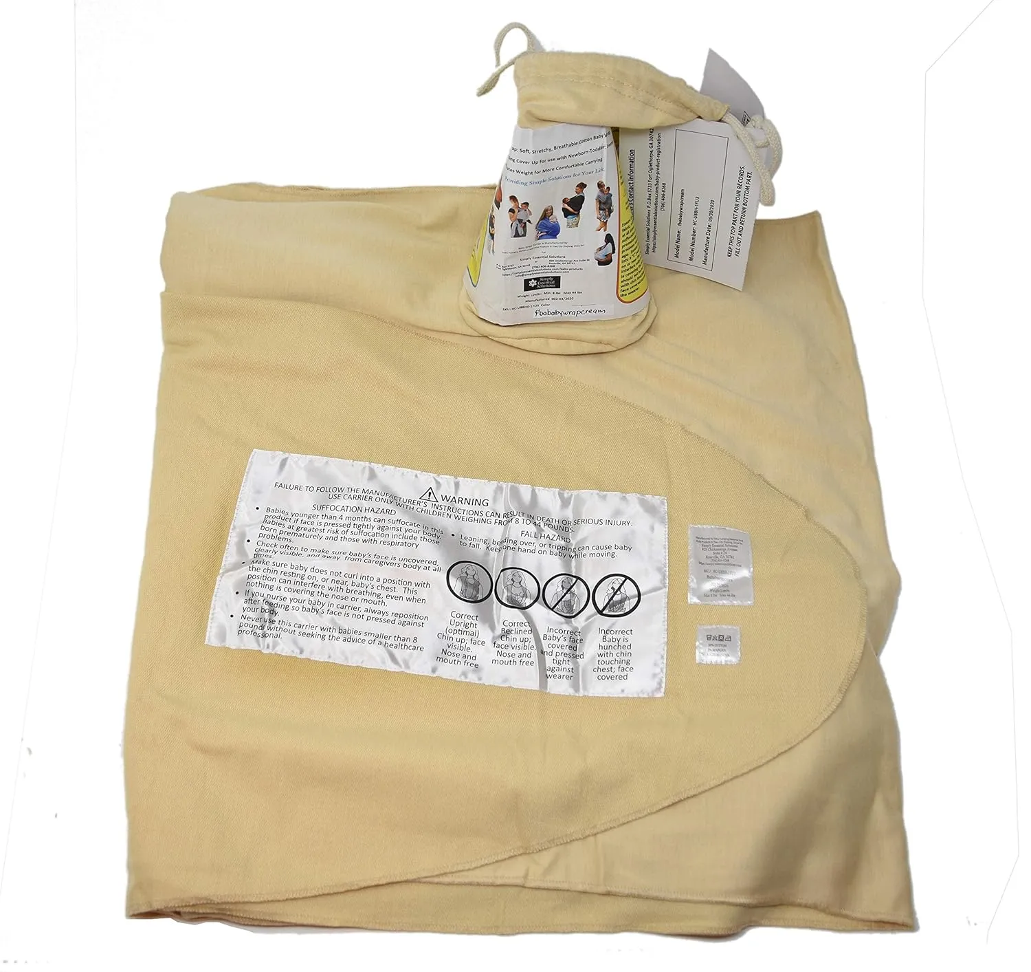Baby Wrap Carrier Soft, Stretchy, Cotton Baby Wrap, Baby Sling, Nursing Cover Up for use with Newborn-Toddler: Evenly distributes Weight for More Comfortable Carrying (Cream)