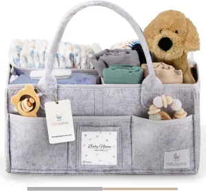 Babylicious Baby Diaper Caddy Organizer | Felt Changing Table Organizer - XL | Diaper Organizer for Changing Table | Name Card Included- Newborn Essentials Must Haves for Parents Heather Grey
