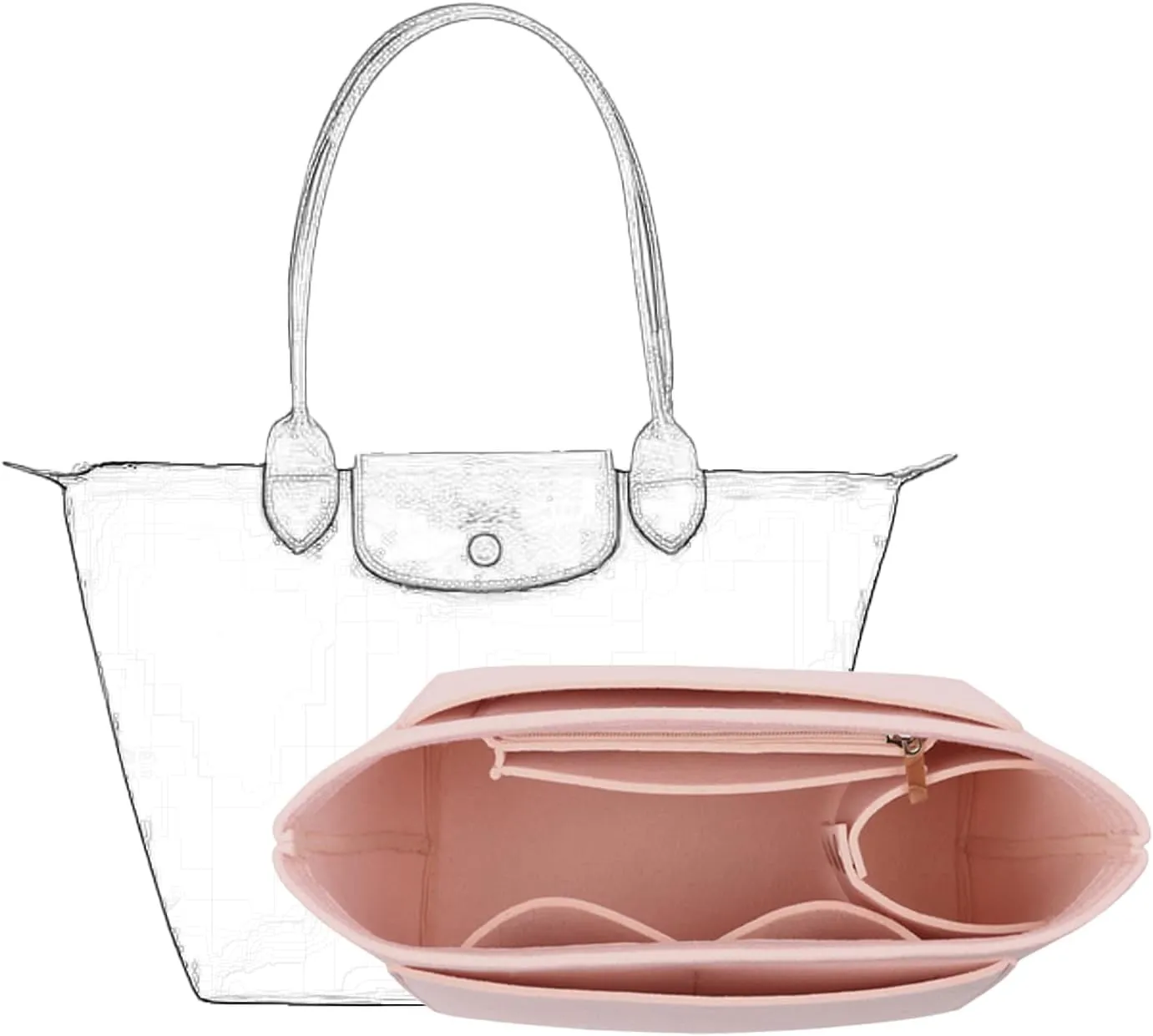 Bag Insert Organizer, purse accessories, Suitable For Longchamp long handle tote organizer (Pink, L（long handle）)