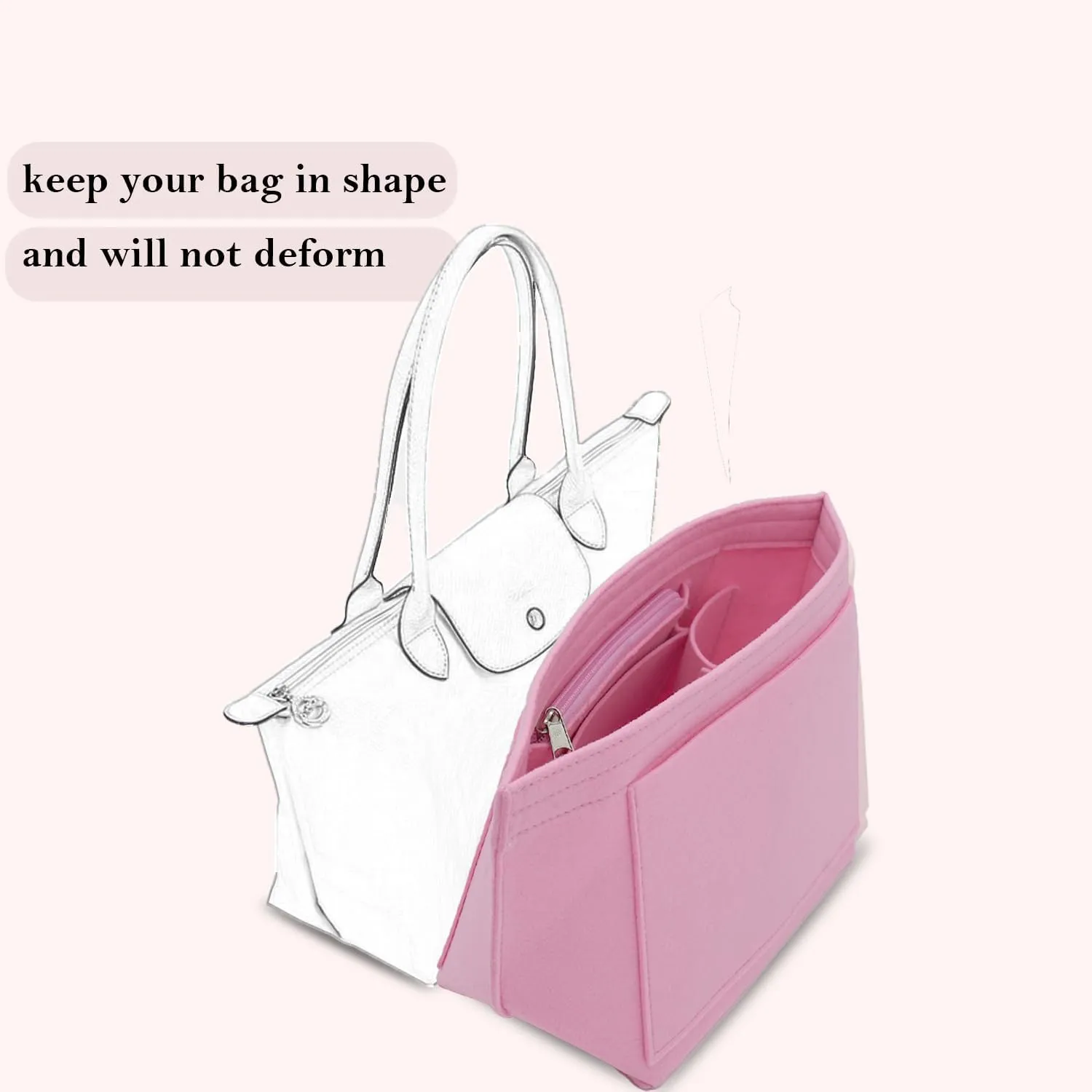 Bag Insert Organizer, purse accessories, Suitable For Longchamp long handle tote organizer (Pink, L（long handle）)