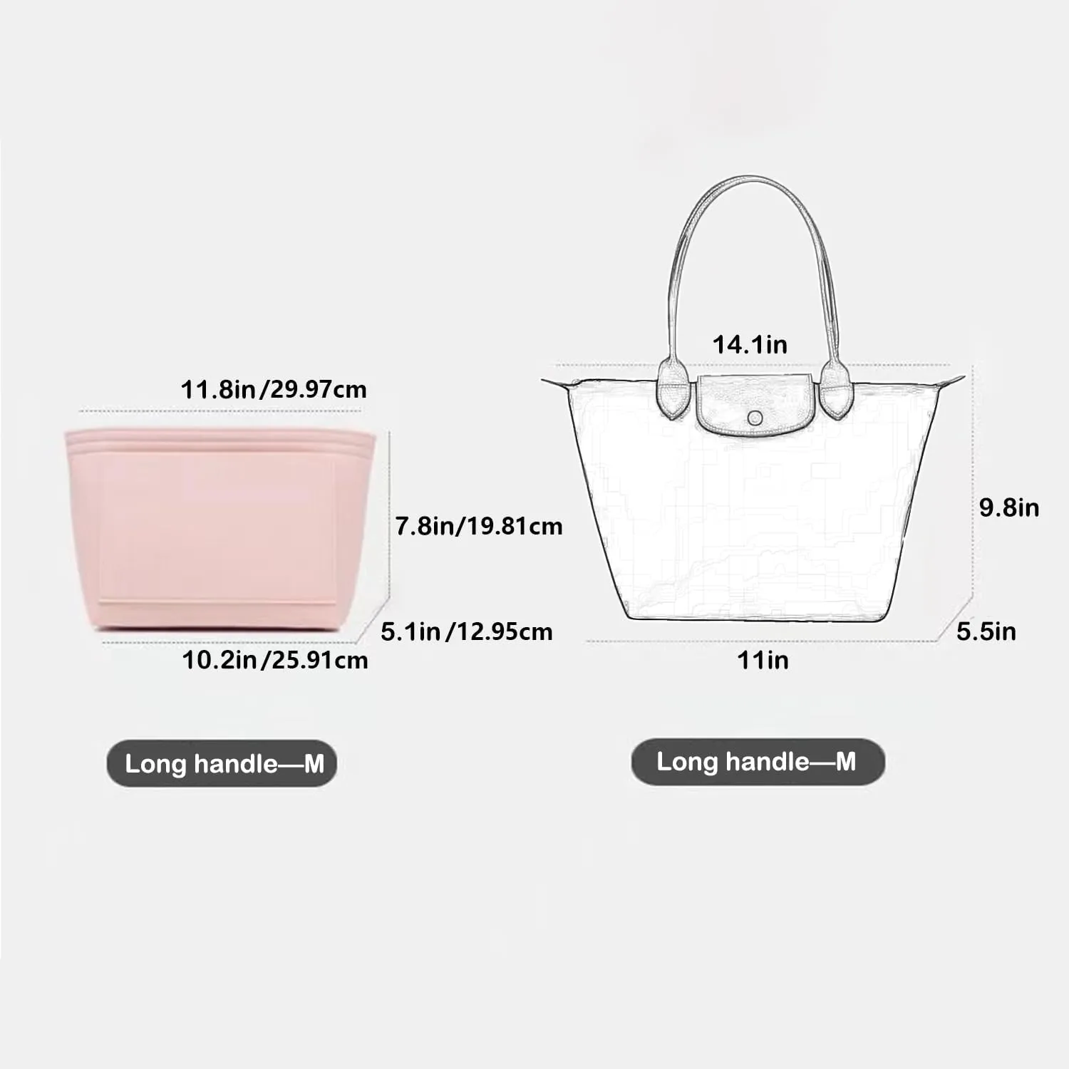 Bag Insert Organizer, purse accessories, Suitable For Longchamp long handle tote organizer (Pink, L（long handle）)