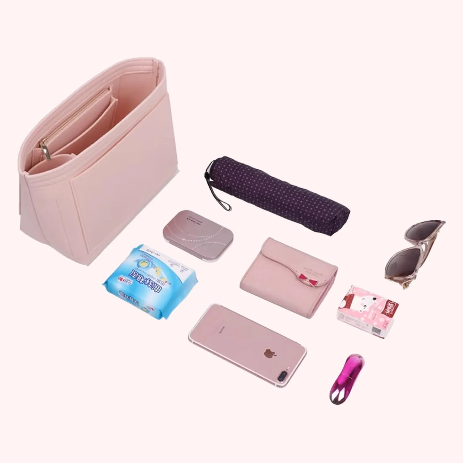 Bag Insert Organizer, purse accessories, Suitable For Longchamp long handle tote organizer (Wine Red, S(short handle)