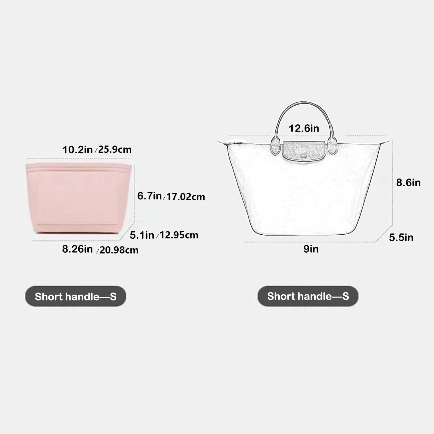 Bag Insert Organizer, purse accessories, Suitable For Longchamp long handle tote organizer (Wine Red, S(short handle)