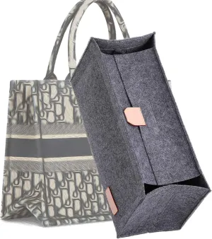 Bag Organizer Insert Compatible with On The Go,Neverfull, Book tote Organizer,Handbag Storage, Felt Insert with Zipper (Grey, With Cover,XL)