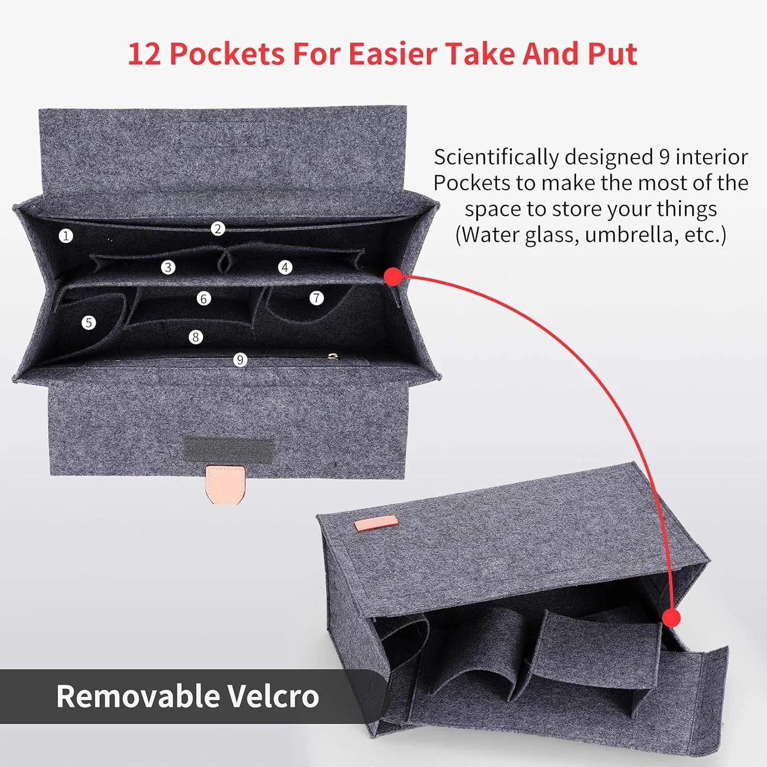 Bag Organizer Insert Compatible with On The Go,Neverfull, Book tote Organizer,Handbag Storage, Felt Insert with Zipper (Grey, With Cover,XL)