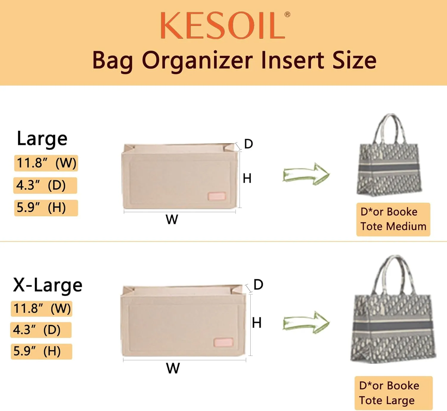 Bag Organizer Insert Compatible with On The Go,Neverfull, Book tote Organizer,Handbag Storage, Felt Insert with Zipper (Grey, With Cover,XL)
