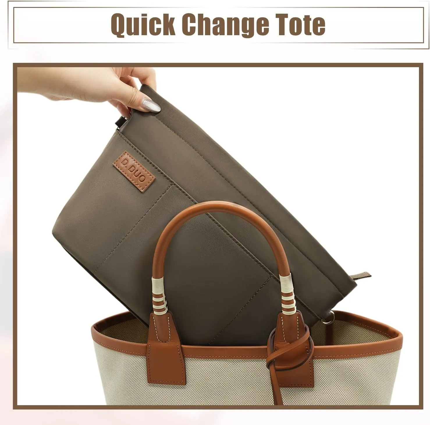 Bag Organizer Insert, Crossbody Bag, Tote Organizer Insert with Adjustable Bag Strap, Waterproof Nylon Purse Inserts (Brown, L)