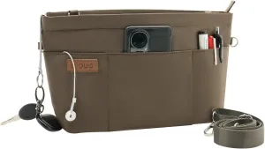 Bag Organizer Insert, Crossbody Bag, Tote Organizer Insert with Adjustable Bag Strap, Waterproof Nylon Purse Inserts (Brown, L)
