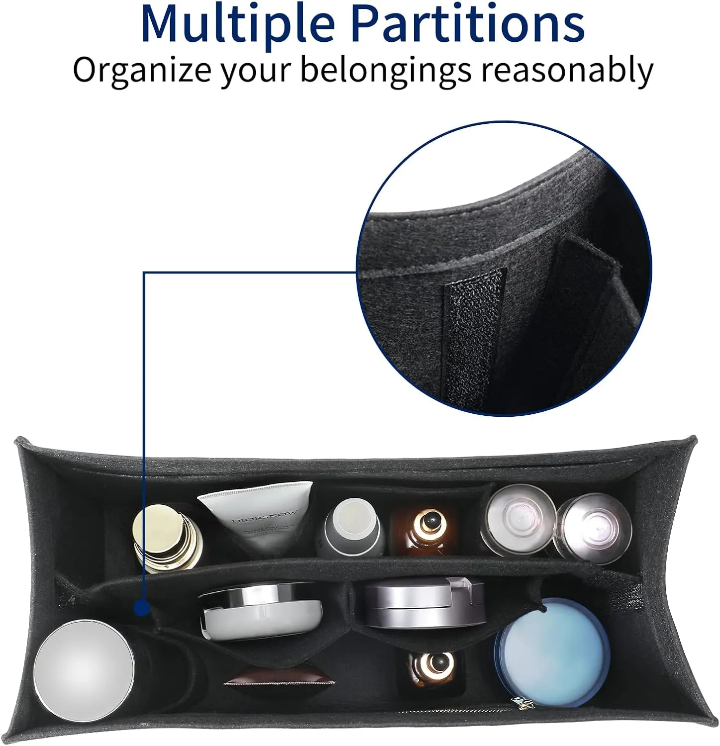 Bag Organizer Insert,Tote Bag Insert For Book Tote Bags Medium Size,Bag Organizer,Handbag Storage, Purse Felt Liner with Zipper (Black，L)