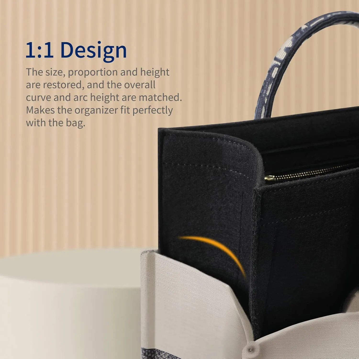 Bag Organizer Insert,Tote Bag Insert For Book Tote Bags Medium Size,Bag Organizer,Handbag Storage, Purse Felt Liner with Zipper (Black，L)