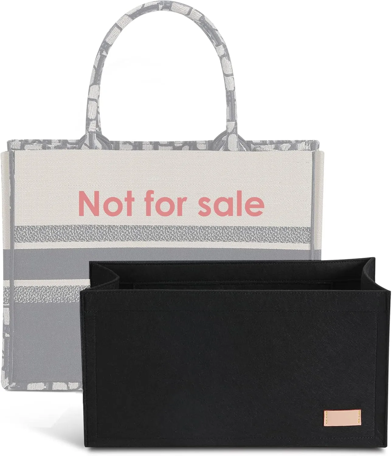 Bag Organizer Insert,Tote Bag Insert For Book Tote Bags Medium Size,Bag Organizer,Handbag Storage, Purse Felt Liner with Zipper (Black，L)