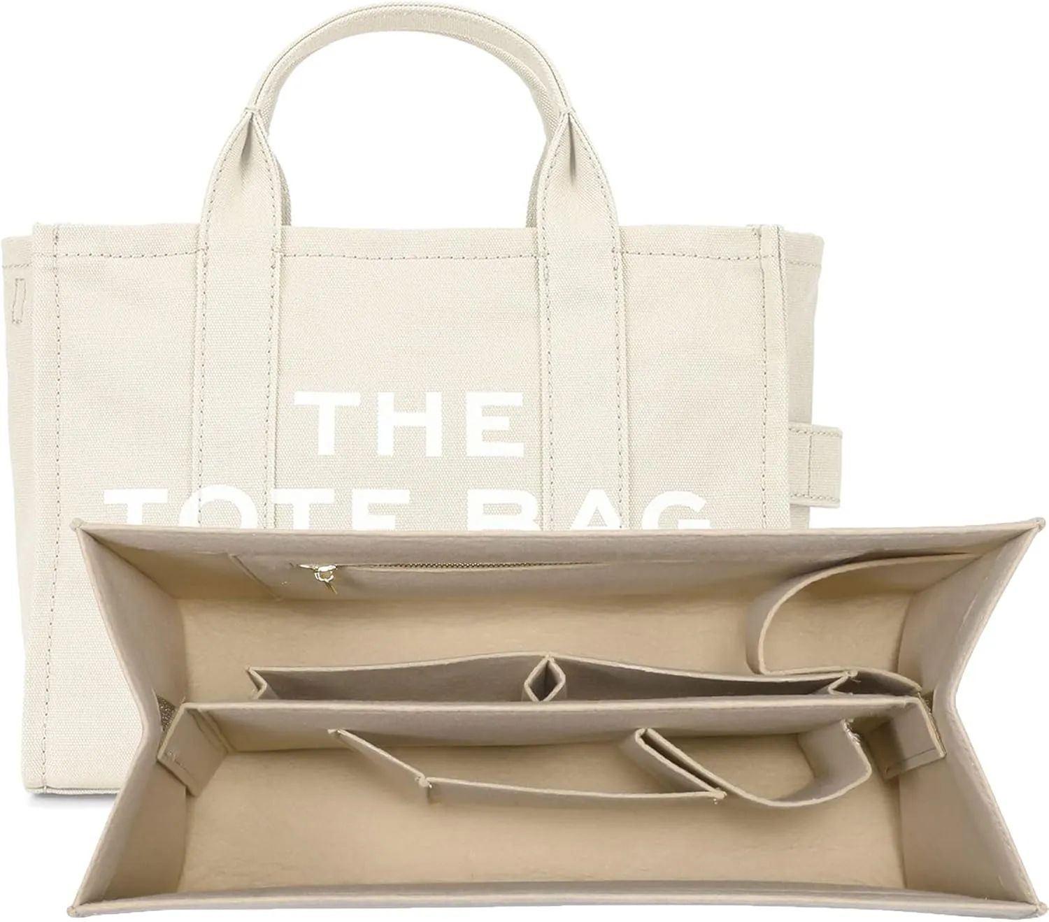 Bag Organizer Insert,Tote Bag Insert For On The Go GM, Handbag Inner Organizer,Handbag Storage,Tote Bags Felt Liner with Zipper (Beige,XL)