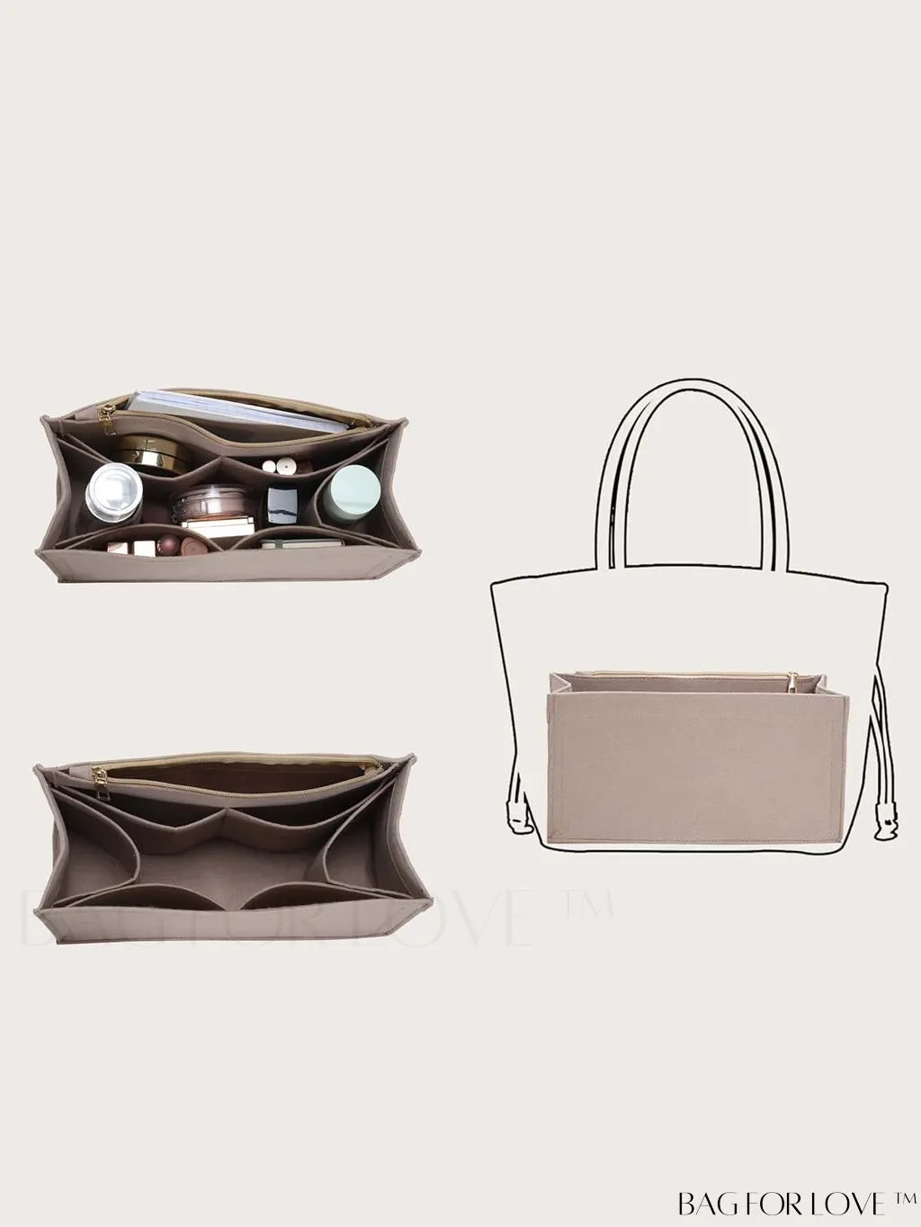 BagForLove - Felt Tote Bag: Multi-pocketed Design with Inner Compartment