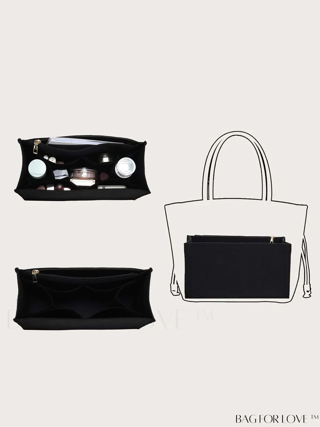 BagForLove - Felt Tote Bag: Multi-pocketed Design with Inner Compartment