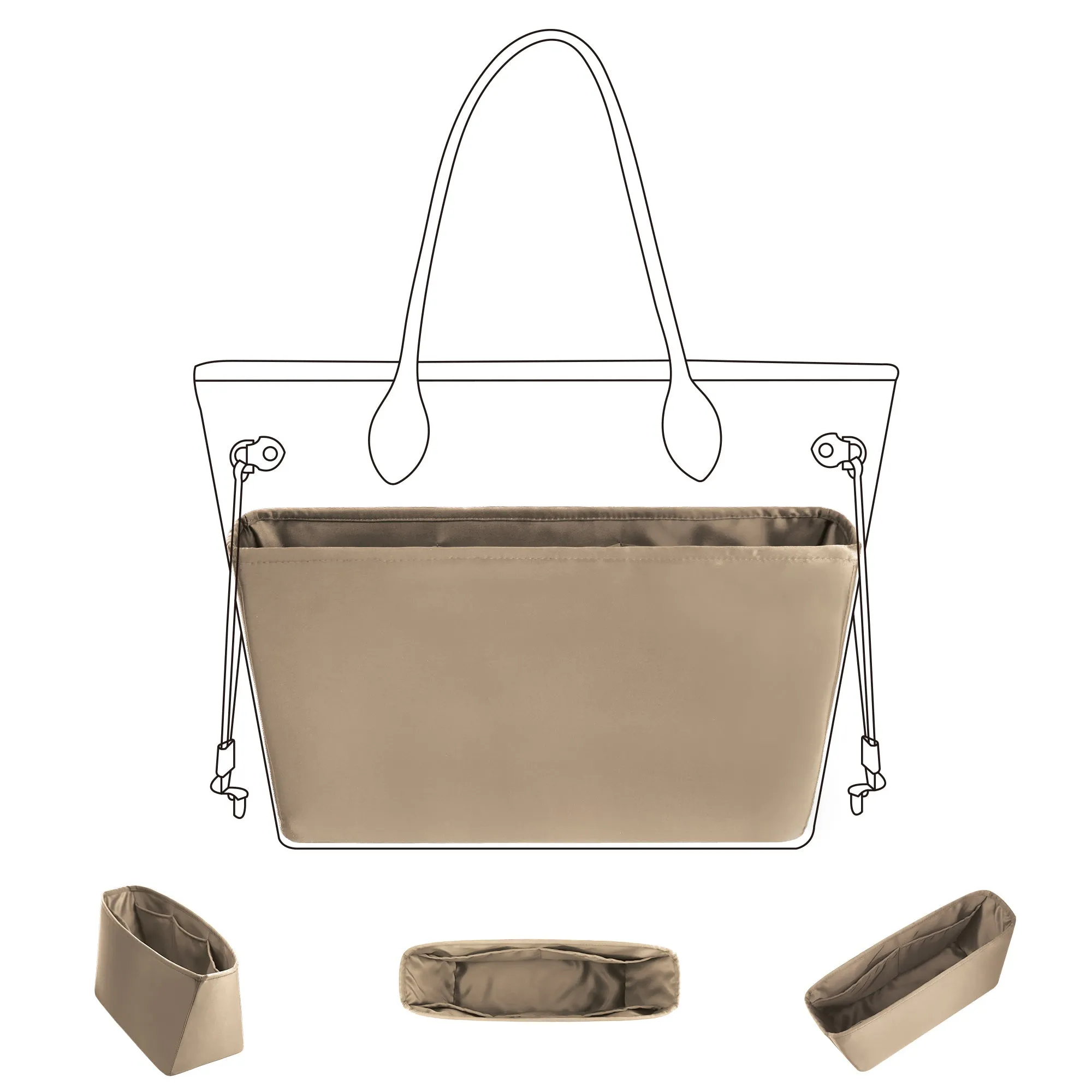Baginbag | Purse Organizer Insert | Fits LV Neverfull Mini/PM/MM/GM Bags | Silk Bag Organizer | Luxury Handbag & Tote Shaper | handbag organizer